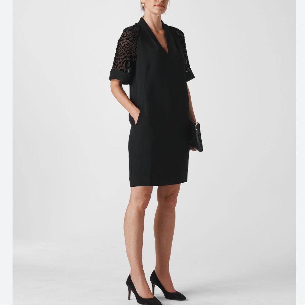 Whistles Lina Black Animal Dobby Dress Size 6 Classic Business Casual Office